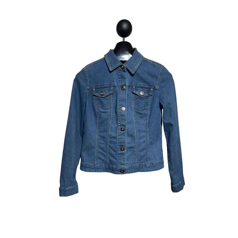 Baccini Long Sleeve Denim Jacket With Rhinestone Buttons Medium